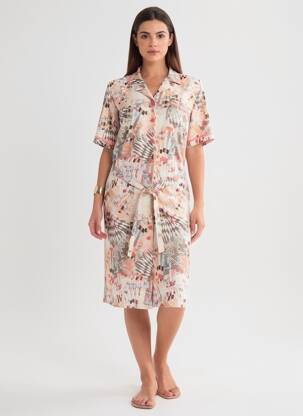 Rochie midi imprimeu fantezie mâneci scurte roz GUY DUBOUIS femeie