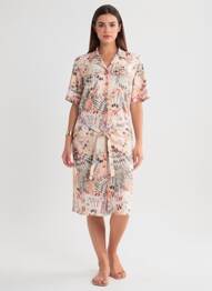 Rochie midi imprimeu fantezie mâneci scurte roz GUY DUBOUIS femme