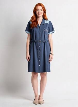 Rochie midi țesătură crep mâneci scurte albastru GUY DUBOUIS femeie