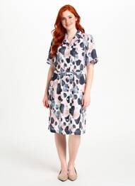Rochie midi imprimeu floral mâneci scurte roz GUY DUBOUIS femme
