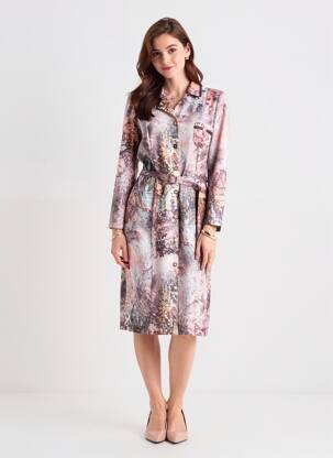 Rochie midi imprimeu fantezie mâneci lungi portocalie GUY DUBOUIS femeie