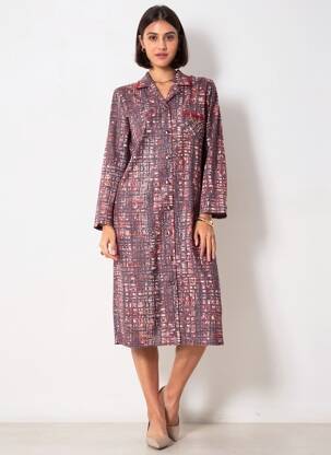 Rochie midi imprimeu fantezie mâneci lungi portocalie GUY DUBOUIS femeie