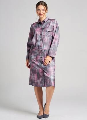 Rochie midi imprimeu fantezie mâneci lungi roz GUY DUBOUIS femeie