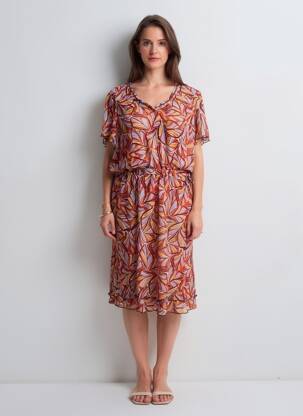 Rochie midi croială fluidă mâneci scurte portocaliu CHRISTINE LAURE femeie