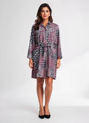Rochie midi imprimeu fantezie mâneci lungi negru FRANCE RIVOIRE femeie