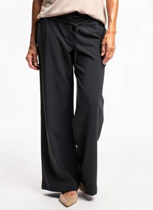 Pantalon larg țesătură poplin mărime normală negru CHRISTINE LAURE femeie
