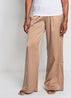 Pantalon evazat talie elastică bej YAYA femeie