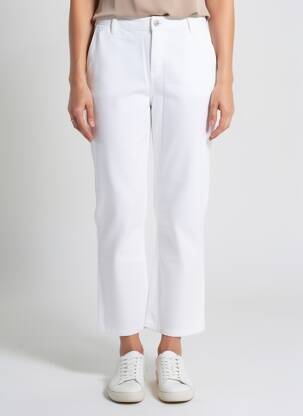 Pantalon drept închidere cu fermoar sub clapetă cu nasturi alb HAPPY femeie