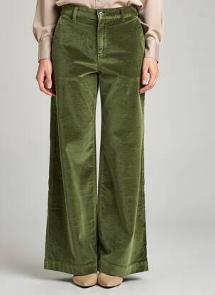 Pantalon larg închidere cu fermoar sub clapetă cu nasturi mărime normală verde FIVE femeie