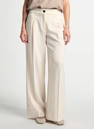 Pantalon larg țesătură poplin mărime normală bej YAYA femeie