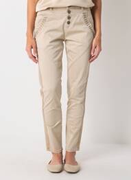 Pantalon slim broderie cu nituri mărime normală bej CREAM femeie