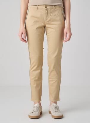 Pantalon chino țesătură poplin mărime normală bej HAPPY femeie