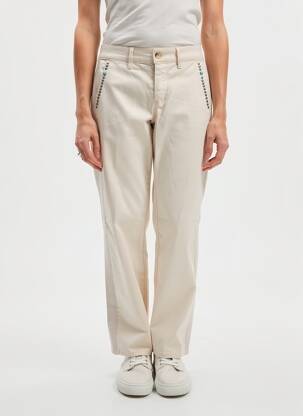 Pantalon chino țesătură poplin mărime normală bej HAPPY femeie