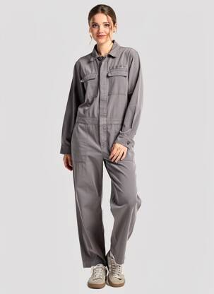 Salopetă-pantalon închidere cu nasturi pe față mâneci lungi gri HAPPY femeie