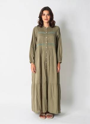 Rochie lungă mâneci lungi mâneci lungi verde HARTFORD femeie