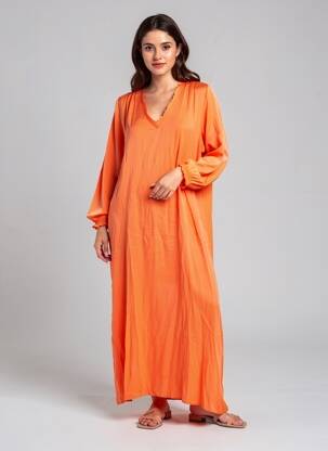 Rochie lungă mâneci lungi mâneci lungi portocalie ME369 femeie