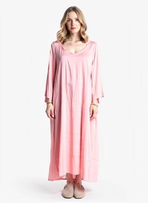 Rochie midi mâneci lungi mâneci lungi roz ME369 femeie