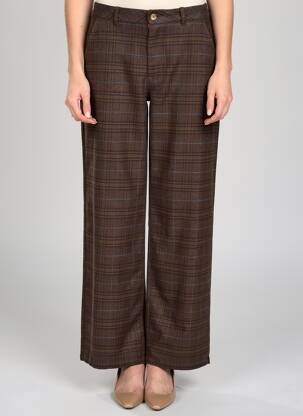 Pantalon drept închidere cu fermoar sub clapetă cu nasturi mărime normală maro OXBOW femeie