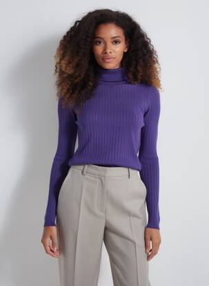 Pulover cu guler înalt țesătură ripsată mâneci lungi violet LA PETITE FRANCAISE femeie