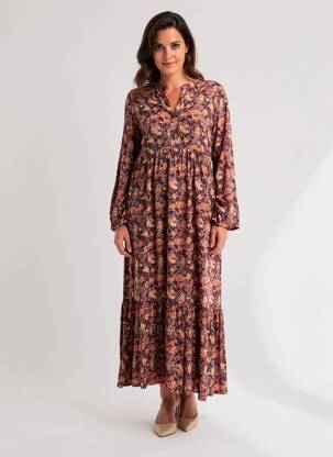 Rochie lungă mâneci lungi mâneci lungi portocalie INDI & COLD femeie