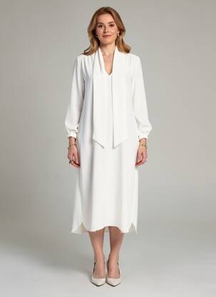 Rochie midi croială fluidă mâneci lungi bej TOUPY femeie