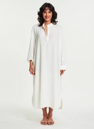 Rochie midi croială fluidă mâneci lungi bej TOUPY femeie