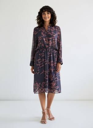 Rochie midi croială fluidă mâneci lungi albastru TOUPY femeie