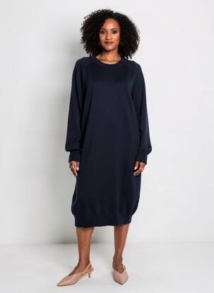 Rochie pulover elasticitate mâneci lungi albastru MAJESTIC FILATURES femeie