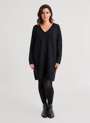 Rochie pulover guler în v mâneci lungi negru HANA SAN femeie