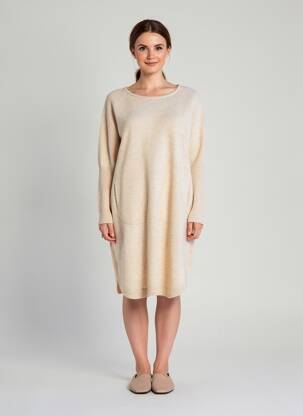 Rochie pulover țesătură melanj mâneci lungi bej ESTHEME femeie