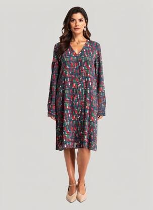 Rochie midi imprimeu fantezie mâneci lungi roșu TOUPY femeie