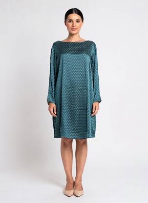 Rochie midi croială fluidă mâneci lungi verde R95TH femeie
