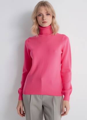 Pulover cu guler înalt elasticitate mâneci lungi roz ABSOLUT CASHMERE femeie