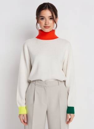 Pulover cu guler înalt elasticitate mâneci lungi bej ABSOLUT CASHMERE femeie