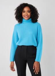 Pulover cu guler înalt elasticitate mâneci lungi albastru ESTHEME femme