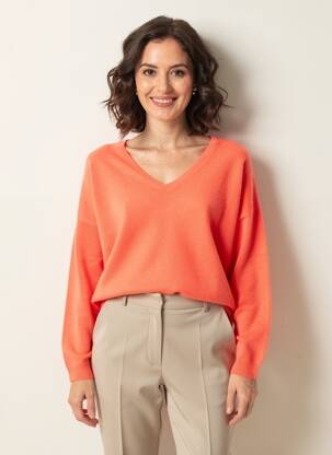 Pulover guler în v mâneci lungi portocalie ABSOLUT CASHMERE femeie