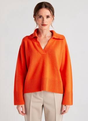 Pulover elasticitate mâneci lungi portocalie FIVE femeie