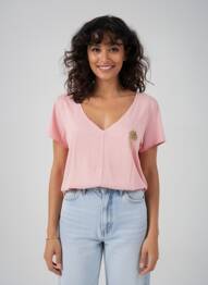 Tricou guler în v mâneci scurte roz FIVE femme