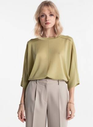 Pulover elasticitate mâneci 3/4 verde YAYA femme