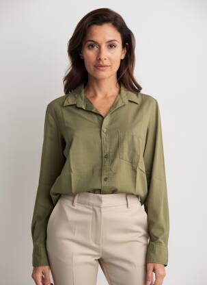 Cămașă croială dreaptă mâneci lungi verde AMOUR femeie
