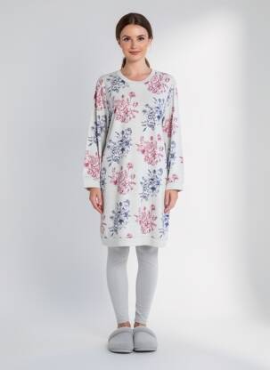 Cămașă de noapte imprimeu floral gri ROSE POMME femeie
