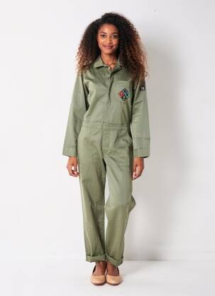 Salopetă-pantalon închidere cu nasturi pe față mâneci lungi verde FIVE femeie