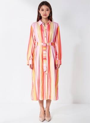 Rochie lungă mâneci lungi mâneci lungi roz FIVE femeie
