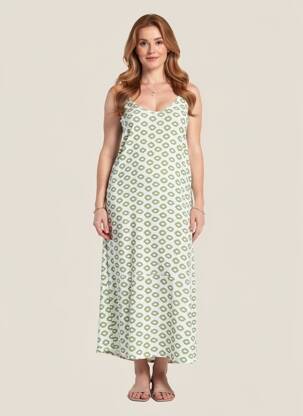 Rochie lungă imprimeu fantezie bretele subțiri verde MAJESTIC FILATURES femeie