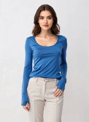 Tricou mâneci lungi mâneci lungi albastru MAJESTIC FILATURES femeie