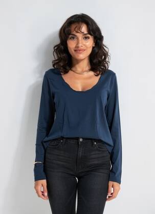 Tricou mâneci lungi mâneci lungi albastru AMERICAN VINTAGE femeie