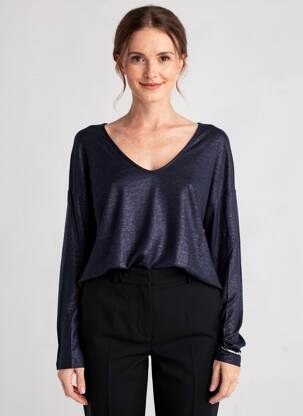 Top țesătură jersey mâneci lungi albastru MAJESTIC FILATURES femeie