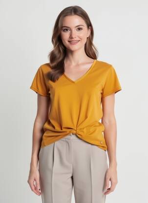 Tricou guler în v mâneci scurte galben YERSE femeie