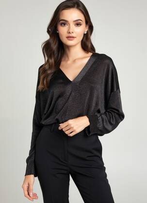 Pulover guler în v mâneci lungi negru KOCCA femeie