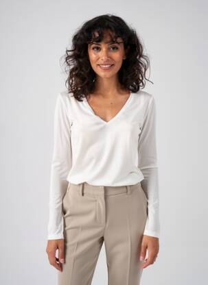 Top elasticitate mâneci lungi alb MAJESTIC FILATURES femeie